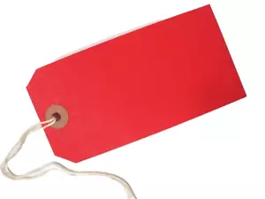50 Tags Red Inventory Shipping Hang Tag Pre-Strung Blank 4 3/4" x 2 3/8" Size 5 - Picture 1 of 3