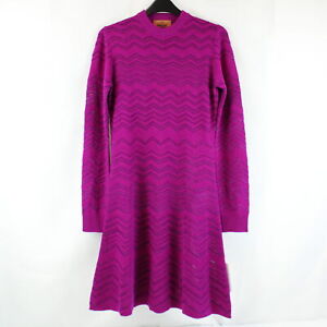 Missoni Wool and Viscose Blend English-Ribbed Crew Neck Dress in Purple - EU 40
