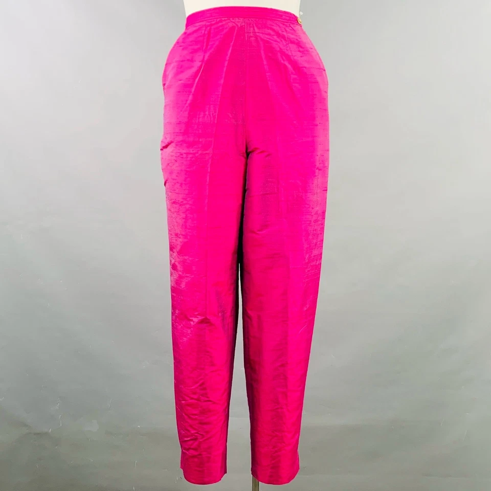 SAKS FIFTH AVENUE Size 12 Pink Fuchsia Silk Shantung Dress Pants - Image 1 of 4