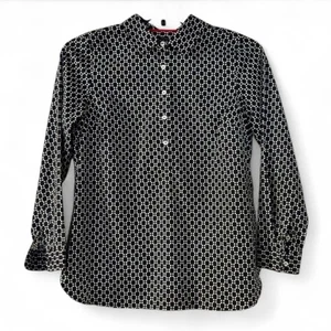 Talbots Black and White Casual Shirt with Geometric Pattern Women size 10P - Picture 1 of 5