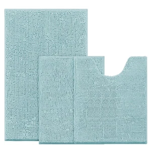 Hellblau Badteppiche Sets 3 Stück Rutschfest Extra Saugfähig Plüsch Chenille... - Bild 1 von 7