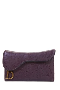Portafoglio compatto Christian Dior donna struzzo gancio e passante sella viola - Foto 1 di 13