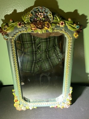 Vintage Mirror Michal Negrin Roses Flowers  sea shell Vanity Stand Unique - Image 1 of 4