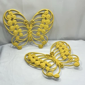 2 Vintage 1971 Big Yellow Burwood Butterfly Wall Hangings Decor Made In The USA - Picture 1 of 6