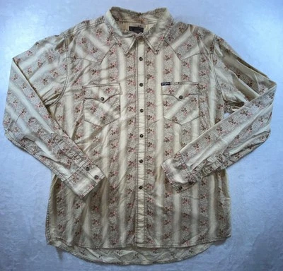 Southern Threads Shirt Mens XL Floral Western Dress Brown Pearl Snap Rockabilly - Image 1 of 4