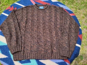 Pendleton Chunky Cable Knit Sweater Mens Medium Wool Blend Brown Black - Picture 1 of 6
