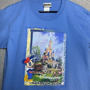 VINTAGE 1990s DISNEYLAND PARIS BLUE T-SHIRT MICKEY LE CHATEAU DE LA BELLE CASTLE - Picture 1 of 7