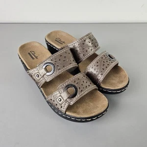 Clarks Collection sandali donna tg 8 oro 2 cinturini pelle slides slip on 16724 - Foto 1 di 12
