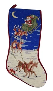 "Medias de Navidad bordadas trineo de Papá Noel y punta de aguja de reno 18,5"" usadas en excelente estado" - Imagen 1 de 4
