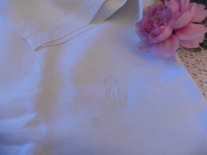 ALTE DAMAST TISCHDECKE LEINEN WEISS "CC" SÄUME TAGE 230 X 160 CM - Bild 1 von 4