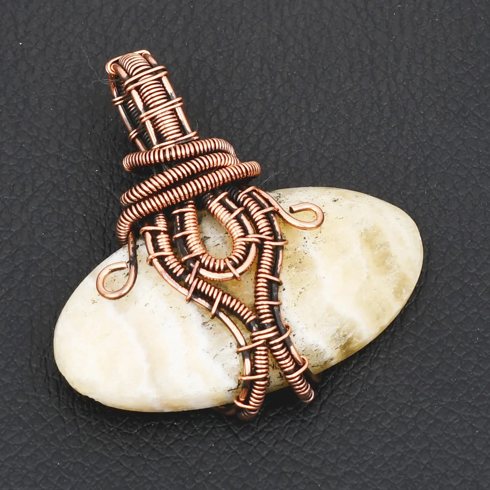 Colgante de alambre de cobre hecho a mano con piedras preciosas de ágata de encaje amarillo joyería 1,88" AP-38793 Foto 1 de 1