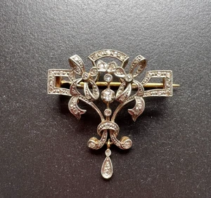 Edwardianische Ära 18K Gold Platin Diamant Band Schleifen Brosche Anhänger - Bild 1 von 8