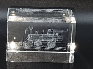 Train Paperweight 3D Laser Etched Glass Locomotive Display Block 3x2 Inches - Picture 1 of 11