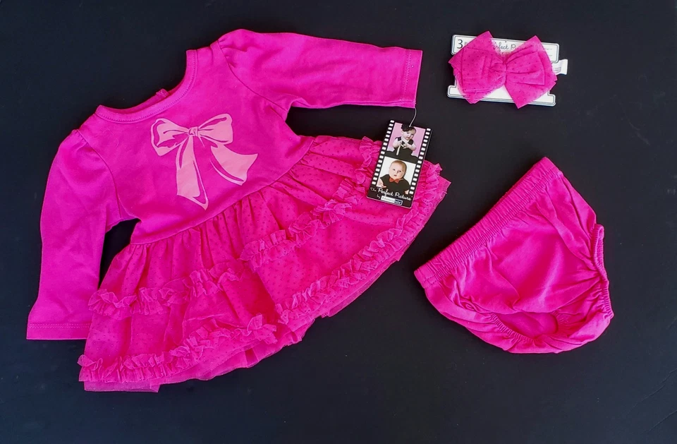 Vitamin Bebé Niña o Muñeca Imagen Perfecta Conjunto de Vestido de 3 Piezas-Vacaciones-Rosa-3m Foto 1 de 4