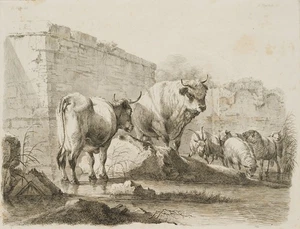 BARTSCH (*1757) nach ROOS (*1631), Vieh bei Ruinen, um 1818, Rad. Biedermeier - Bild 1 von 4