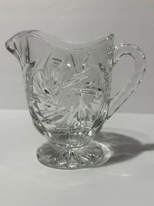 Vintage Lead Crystal Cut Glass Creamer Clear Pinwheel Etched Star Of David Clear - Picture 1 of 7