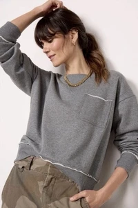 Evereve Gray Crewneck Cropped Sweatshirt Size Large Charlotte Washed Pullover - Picture 1 of 5