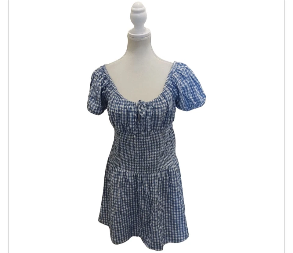 Super Cute Blue White Gingham Style Dress Size 14 Cotton - image 1 of 4