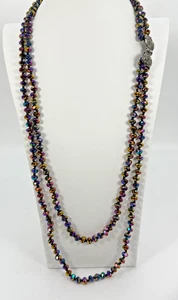 Collana vintage iridescente carnevale vetro perline 2 fili farfalla con strass - Foto 1 di 7