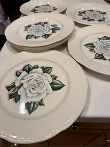 Vtg 1950s Homer Laughlin China DINNER PLATES WHITE ROSE 10"D LOT OF 7 - Picture 1 of 3