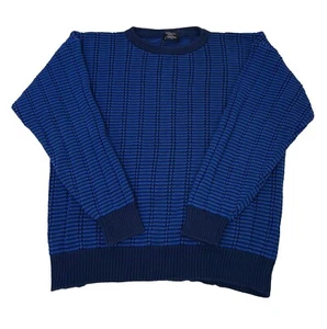 Vintage 90s Christian Dior Knit Cotton Crewneck Sweater Thick Stripe Mens XL - Picture 1 of 7