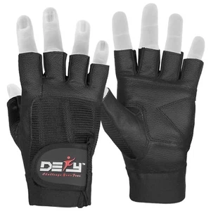 DEFY Real Leather Spandex Padded Gym Gloves Fitness Weightlifting Training Black - Picture 1 of 6