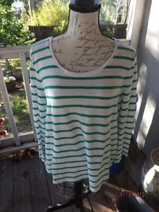 Top Chico's, verde e bianco a righe in cotone/modal manica 3/4, taglia 3/XL - Foto 1 di 4