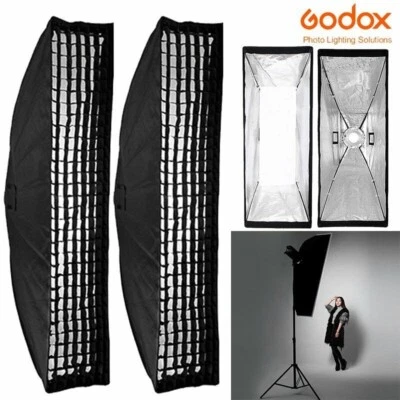 2PCS Godox 35x160cm Rectangle Softbox w/ Grid Bowens Mount For Flash Speedlite - Image 1 of 4