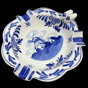 Vintage 1990s Delft Blauw Holland Windmill Ashtray Applied 3D Clogs Hand Painted - Bild 1 von 8