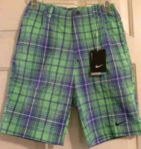 Nike Boys M 10/12 Green Blue Plaid Tech Fit Tour Performance Stay Cool Golf - Picture 1 of 7