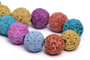 10MM Natural Rainbow Volcanic Lava Gemstone Beads Grade A Round Loose Beads 7" - Picture 1 of 4