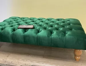 Coffee Table Large Chesterfield Design Footstool in Green Plush/ Soft Velvet - Picture 1 of 2