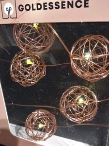 Metallic Wire Ball String Lights 6ft LED Coppertone INDOOR Battery Powered RV - Picture 1 of 8