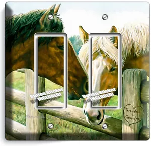 AMERICAN COUNTRY FARM LOVE HORSES KISSING 2 GFCI INTERRUTTORE LUCE PIASTRE DA PARETE DECORAZIONE - Foto 1 di 1
