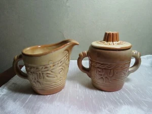 Frankoma Mayan Aztec Desert Gold creamer and covered sugar bowl - Picture 1 of 10