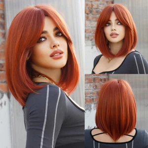 Synthetic Hair Copper Red Short Straight Dress Up Wigs With Bangs - Picture 1 of 8