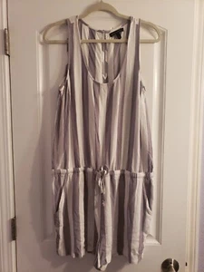Banana Republic Gray White Striped Sleeveless Tie Waist Romper Shorts Sz L - Picture 1 of 2