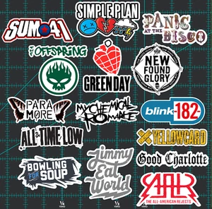 15 Pop Punk Band Logo Sticker Pack - Clear, Holographic, or White - Blink 182 - Picture 1 of 3