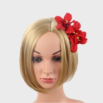 Triple 2" Deep Red Lily Silk Flower Hair Comb, Wedding, Prom, Dance. - Image 1 of 4