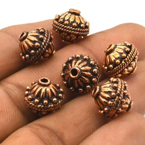 4 PCS 12X12MM BALI BEAD ANTIQUE COPPER JEWELRY MAKING BEAD B17 - Picture 1 of 4