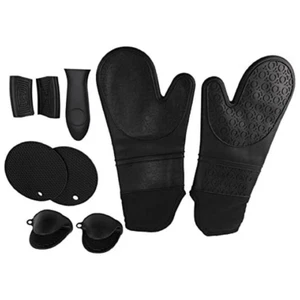 9 Pcs set Hot Oven Mitts Baking Anti-Hot Gloves Resistant Insulation Pad Oven - Picture 1 of 5
