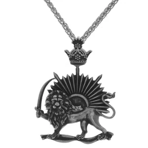 Collar colgante de plata esterlina persa Pahlavi Shiro Khorshid León Sol  - Imagen 1 de 7