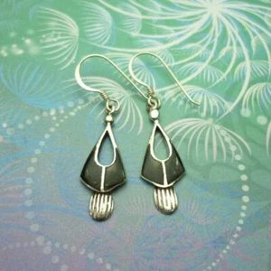 Simple Elegance Vintage Sterling Silver Earrings - Black Onyx - Style 5 - Picture 1 of 2
