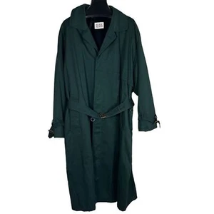 Vintage Bill Blass Lined Trench Coat Size 46 Forest Green Regular Classic Belted - Picture 1 of 11