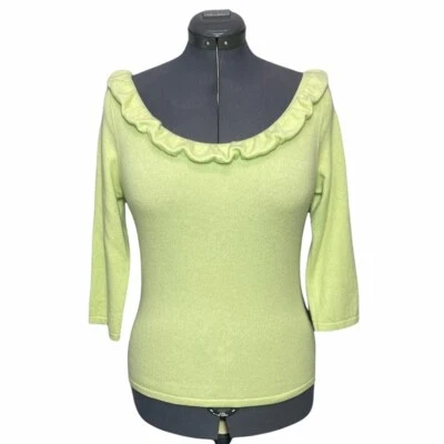 Kinross Sweater Pure Cashmere Ruffle Neckline M Medium Mint Green 3/4 Sleeve - Image 1 of 4