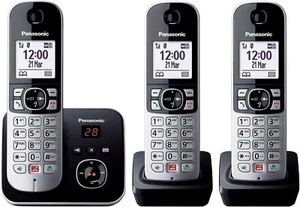 Panasonic KX-TG6863GB Schnurlostelefon 3 Mobilteile Anrufbeantworter schwarz-sil - Zdjęcie 1 z 1