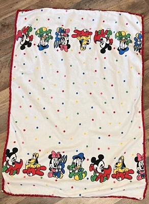Винтажный Disney Baby фланелевый прием одеяло Микки Дональд Плуто Минни горошек - Изображение 1 из 4