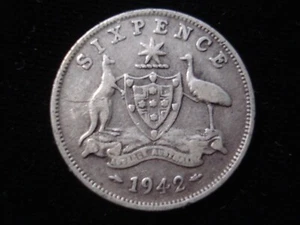 Australian 1942 Sixpence Sterling Silver Coin KGVI Birthday Gift Antique - Imagen 1 de 2