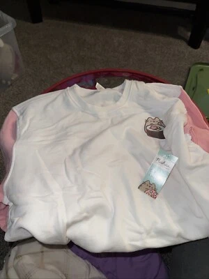 Pusheen Box Cat Sushi Sweatshirt Womens XL White Pink Color Block Crewneck - Image 1 of 3