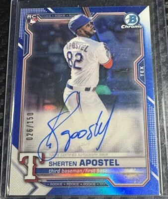2021 Bowman Chrome Rookie Auto Blue Refractor #BCRA-SA Sherten Apostel /150  - Image 1 of 2